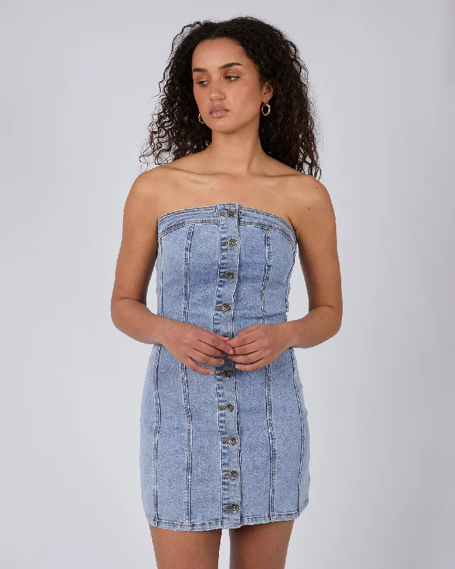 Paige Mini Dress Light Blue Chic Pleated Mini Dress