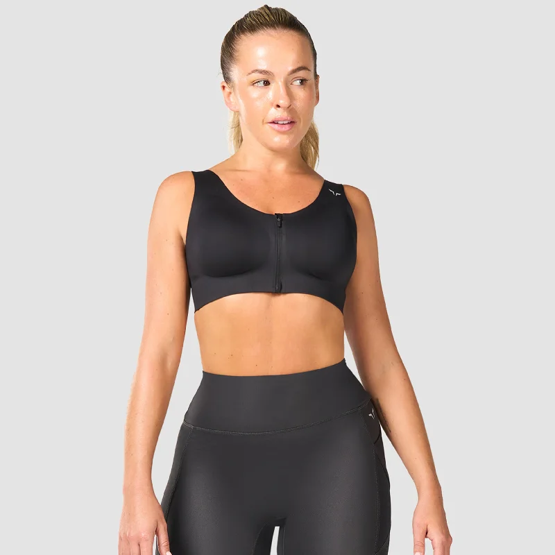 Performance Zip Up Bra - Black Soft Cup Bralette