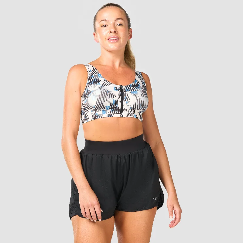 Performance Zip Up Bra - Future Glitch Print Sexy Mesh Bralette