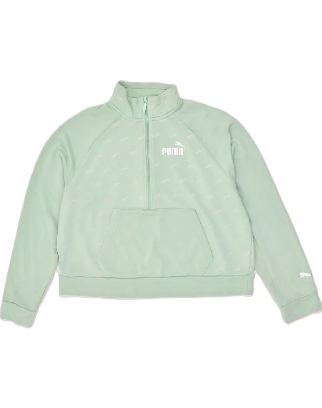 PUMA Womens Crop Zip Neck Sweatshirt Jumper UK 18 XL Green Cotton Hoodie Fleece Lining Warmth