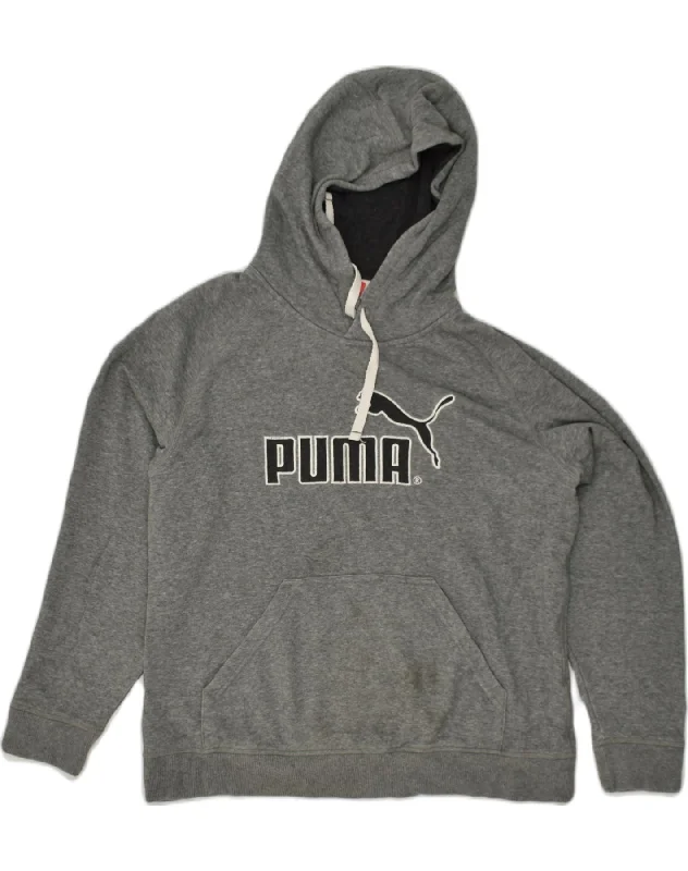 PUMA Womens Graphic Hoodie Jumper UK 14 Large Grey Hoodie with Cropped Fit Short Trendy