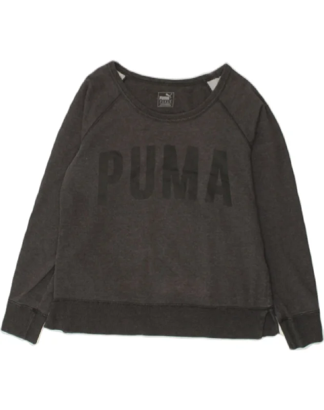 PUMA Womens Graphic Sweatshirt Jumper UK 14 Large  Grey Cotton Hoodie with Crew Neck Simple Timeless