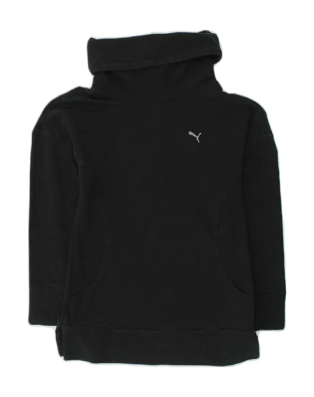 PUMA Womens Roll Neck Sweatshirt Jumper UK 8 Small Black Cotton Hoodie with Reflective Safety Nightwear