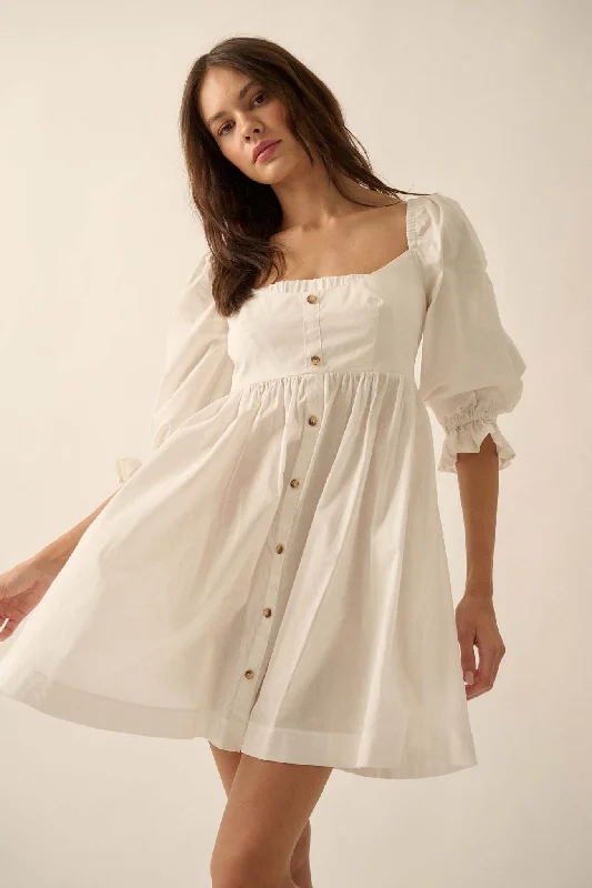 Pure Infatuation Puff-Sleeve Babydoll Mini Dress Fashionable Polka Dot Mini Dress