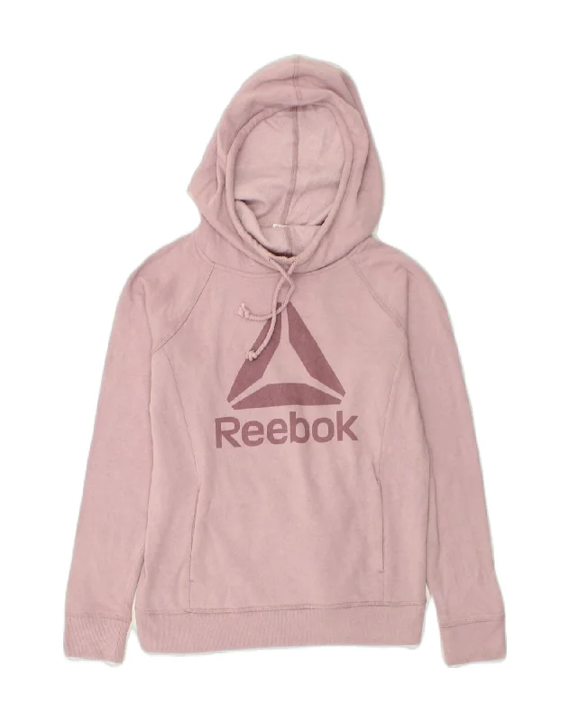 REEBOK Womens Graphic Hoodie Jumper UK 6 XS Pink Cotton Hoodie with Camouflage Military Edgy