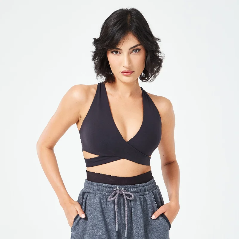 Retrograde Criss Cross Bra Top - Black Fashionable Push-Up Bra