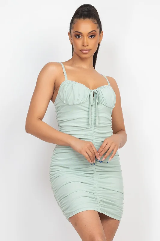 Ruched Sage Green Mini Dress Trendy Cut-Out Mini Dress