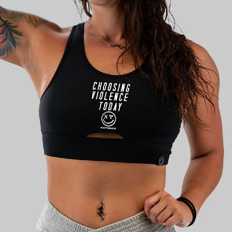Salty Savage Ladies “Choosing Violence Today” Peekaboo Sports Bra | Cocoa Beach Performance Light Padded Bra