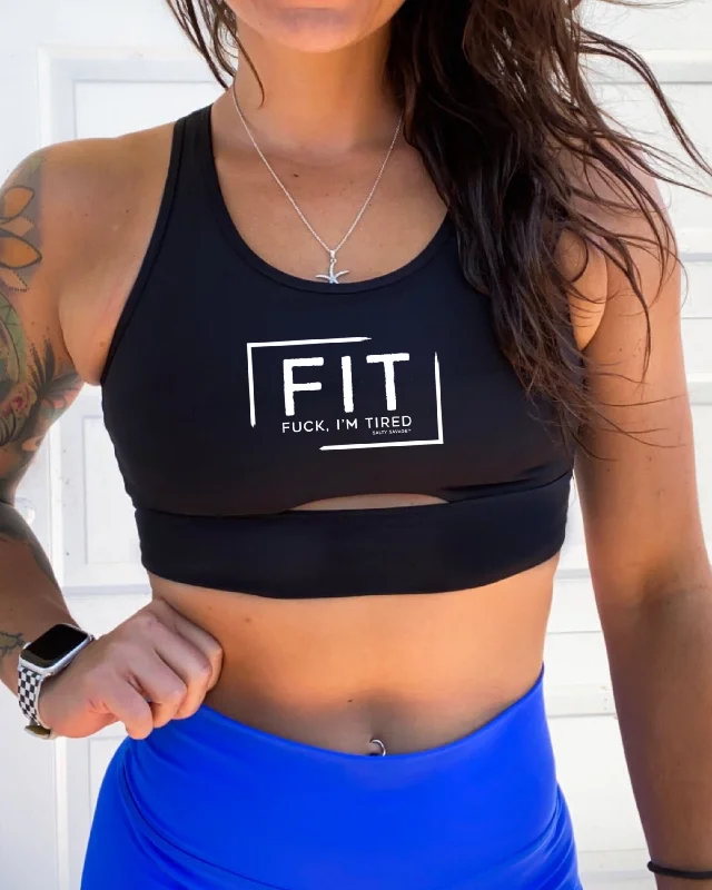 Salty Savage Ladies “FIT Fuck, I’m Tired” Peekaboo Sports Bra | Cocoa Beach Performance Smooth Push-Up Bra