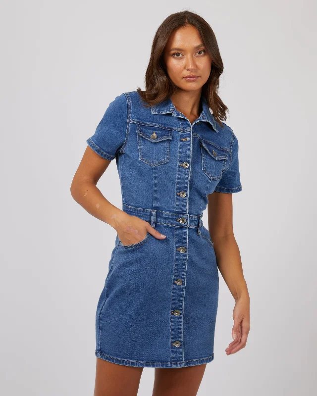 Shay Mini Dress Mid Blue Cozy Long Sleeve Mini Dress