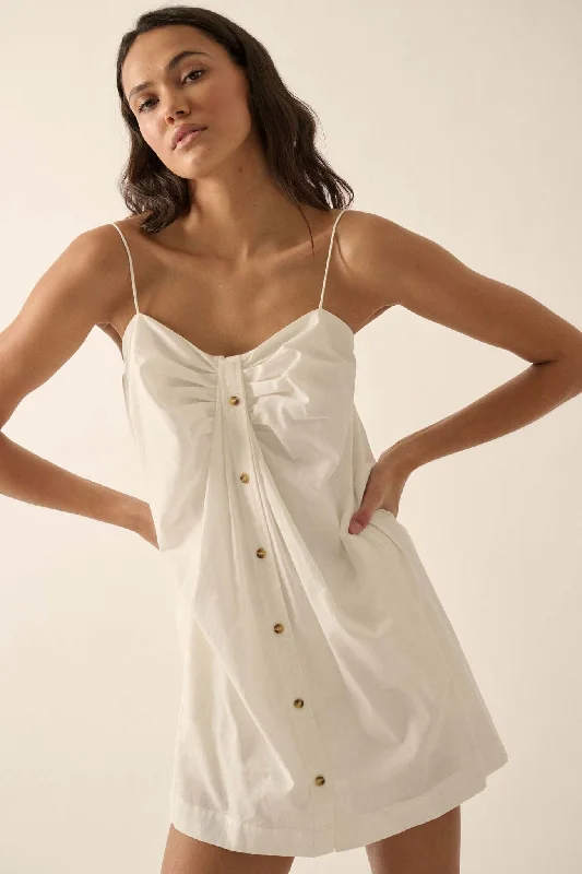 Shirt Story Pleated Button-Front Cami Mini Dress Stylish Ruffle Mini Dress
