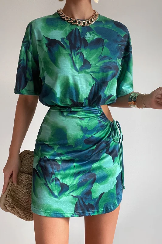 SIMONA MINI DRESS - CALISTA GREEN Fashionable Mini Dress with Slits