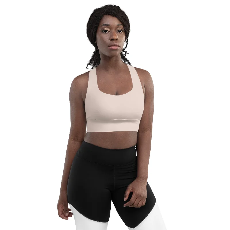 Solid Neutral Longline Sports Bra, lioness-love Trendy Lace Bra