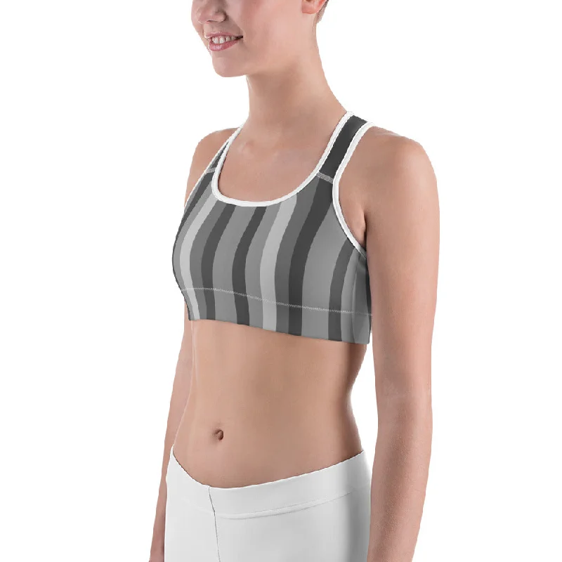 Gray Striped Women's Bra, Vertically Striped Red Hearts Print Fitness Bra-Made in USA/EU Versatile Bralette Set