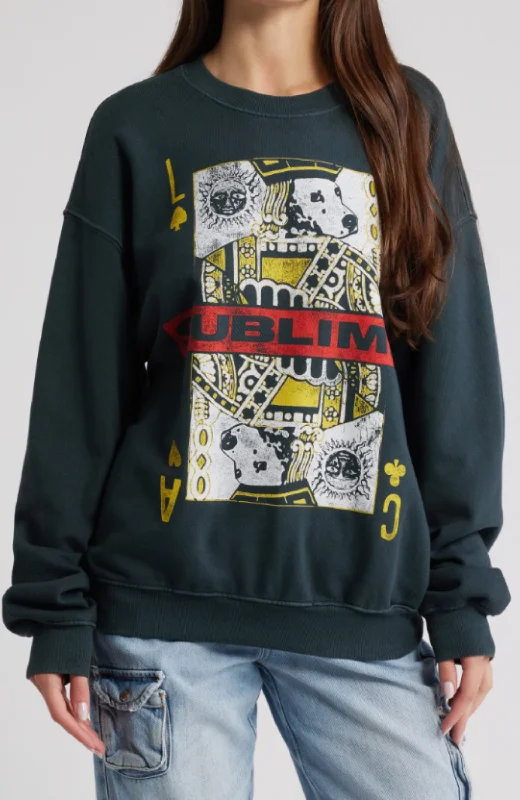 Daydreamer - Sublime Playing Card Graphic Sweatshirt Hoodie with Exposed Zipper Edgy Industrial