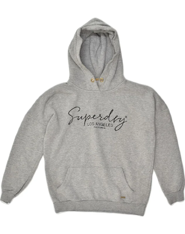 SUPERDRY Womens California Graphic Hoodie Jumper UK 10 Small Grey Cotton Hoodie with Earth Tones Natural Calm