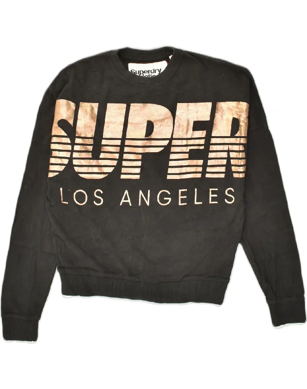 SUPERDRY Womens Oversized Graphic Sweatshirt Jumper UK 10 Small Black Hoodie with Relaxed Fit Easy Casual