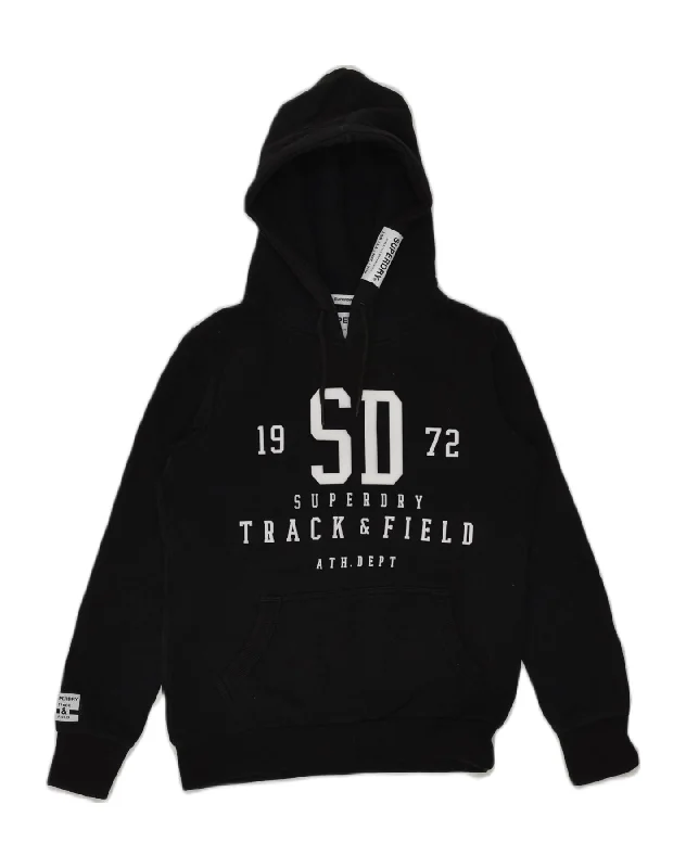 SUPERDRY Womens Track & Field Graphic Hoodie Jumper UK 10 Small Black Hoodie with Zipper Versatile Modern