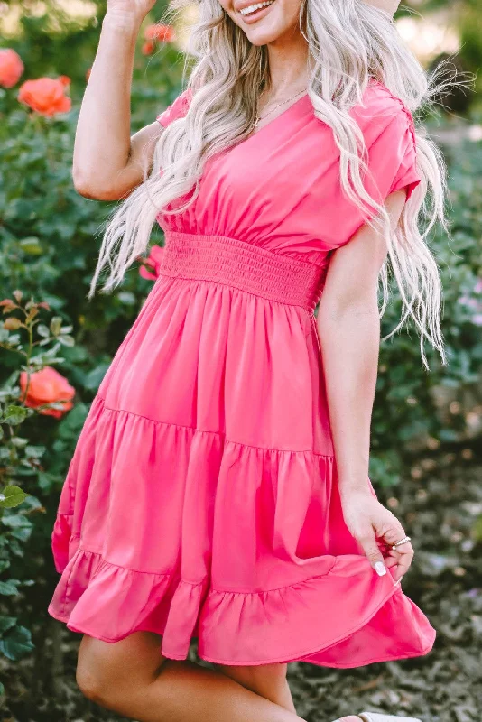 The Cassie Short Sleeve Tiered Mini Dress Elegant Vintage Mini Dress