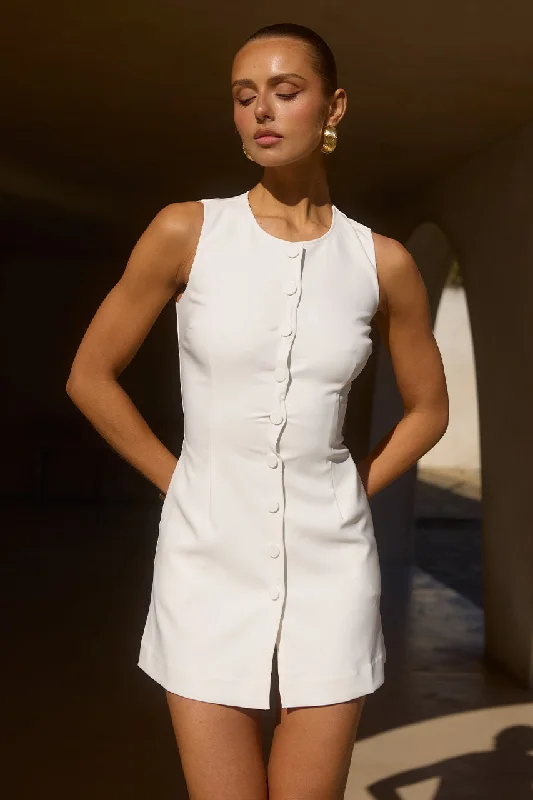 TYLA MINI DRESS - WHITE Cozy Ribbed Mini Dress
