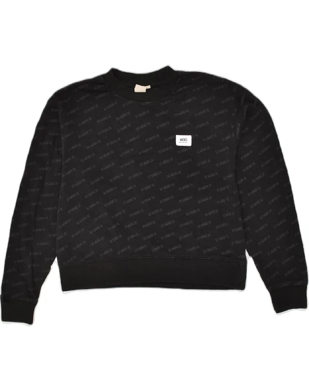 VANS Womens Graphic Sweatshirt Jumper UK 14 Medium Black Cotton Hoodie with Hem Embroidery Detailed Premium