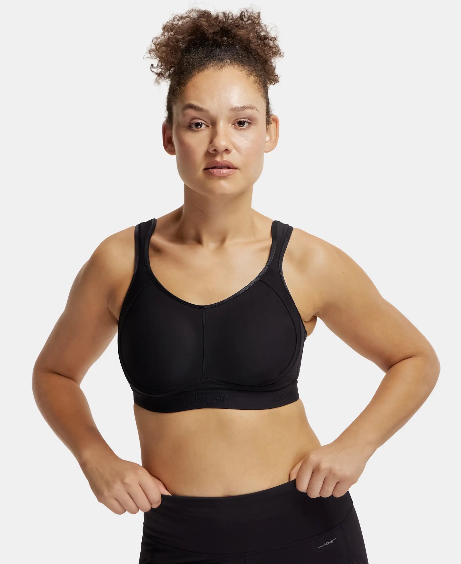 Wirefree Non Padded Microfiber Elastane Stretch Full Coverage Sports Bra with StayDry Treatment - Black Cozy Wire-Free Bra