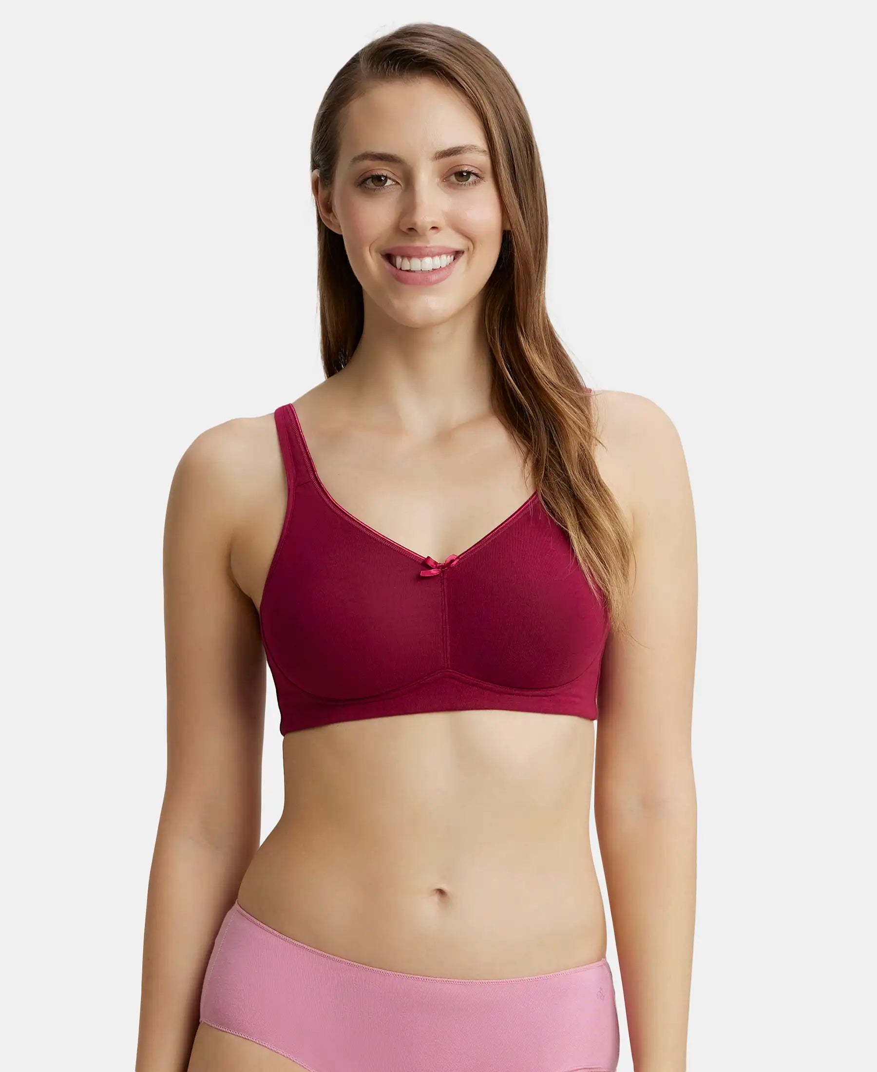 Wirefree Non Padded Plus Size Super Combed Cotton Elastane Stretch Full Coverage Everyday Bra with Concealed Shaper Panel - Beet Red Comfortable Fit Bralette Wirefree Non Padded Plus Size Super Combed Cotton Elastane Stretch Full Coverage Everyday Bra with Concealed Shaper Panel - Beet Red Comfortable Fit Bralette