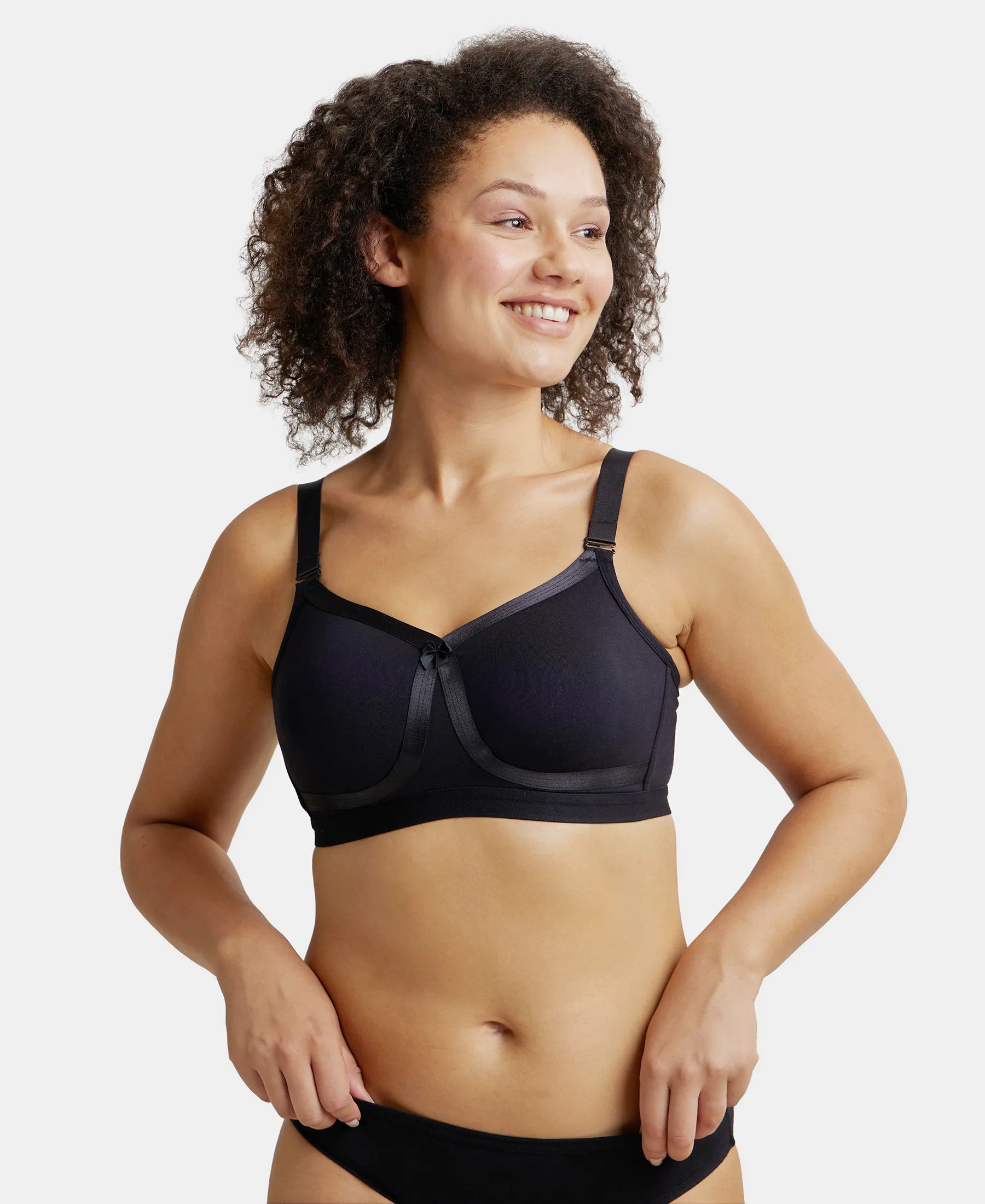 Wirefree Non Padded Plus Size Super Combed Cotton Elastane Stretch Full Coverage Everyday Bra with Detachable Straps - Black Trendy Lace Bra Wirefree Non Padded Plus Size Super Combed Cotton Elastane Stretch Full Coverage Everyday Bra with Detachable Straps - Black Trendy Lace Bra