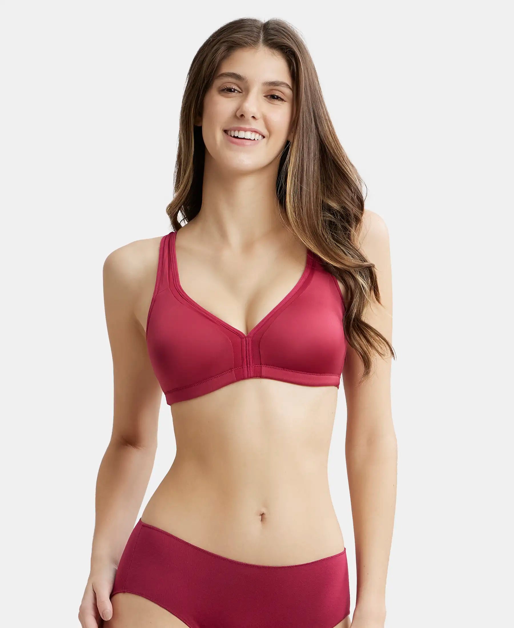 Wirefree Non Padded Soft Touch Microfiber Elastane Stretch Full Coverage Plus Size Bra with Stylised Mesh Panel - Anemone Elegant Cotton Bra