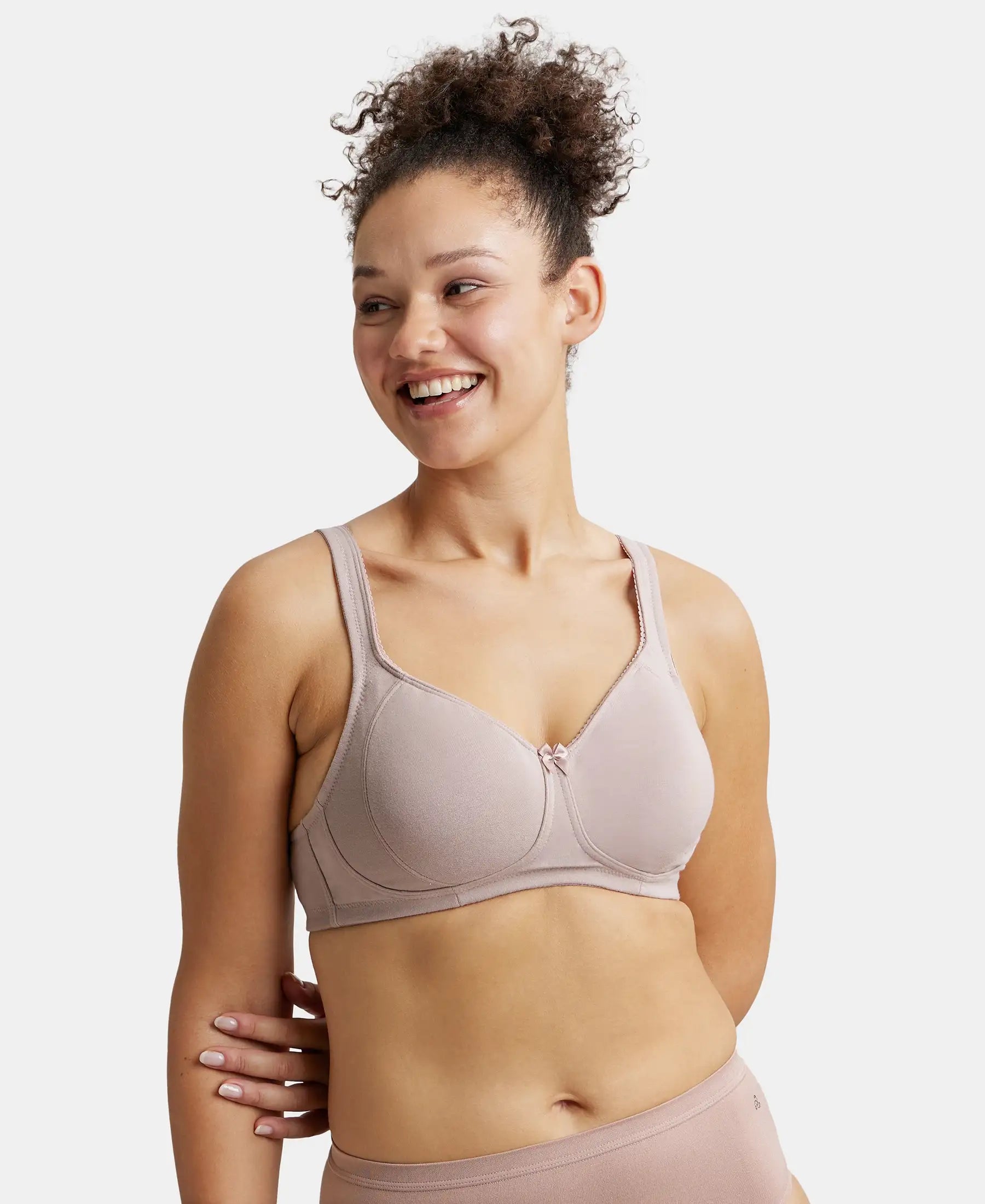 Wirefree Non Padded Super Combed Cotton Elastane Stretch Full Coverage Plus Size Bra Plush Lining Cup - Mocha Push-Up Bralette Set