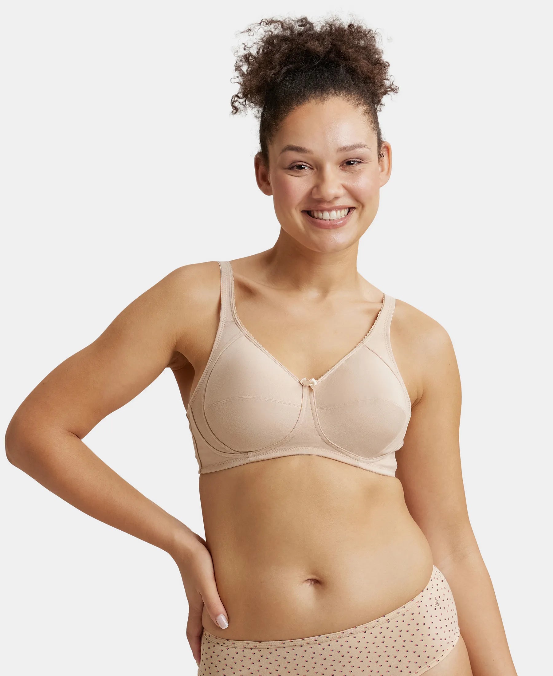 Wirefree Non Padded Super Combed Cotton Elastane Stretch Full Coverage Plus Size Bra with Side Panel Support - Light Skin Simple Wireless Bra