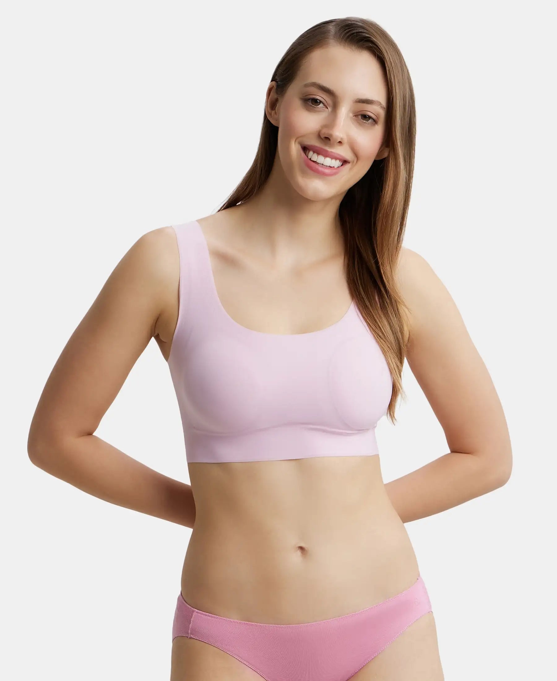 Wirefree Padded Soft touch Microfiber Elastane Full Coverage Lounge Bra with 360 Degree Stretch - Fragrant Lily Breathable Sports Bra