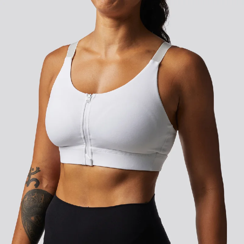 Zip Front Sports Bra (White) Smooth Fit Bra