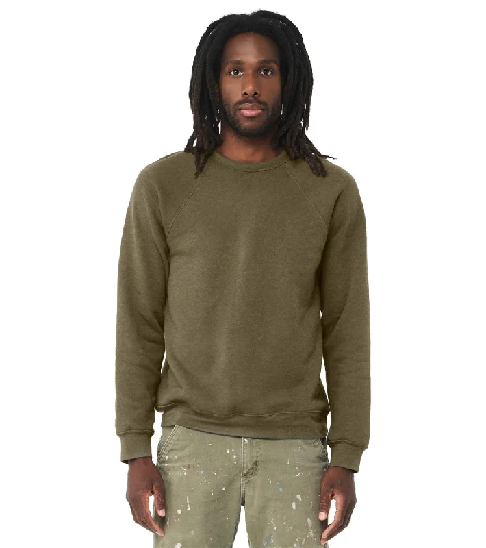 Bella + Canvas Unisex Sponge Fleece Crew Neck Sweatshirt Heather Olive Hoodie with Oversized Fit Loose Comfortable