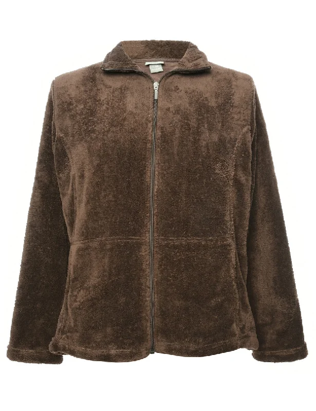 Brown Fleece Sweatshirt - L Hoodie with Illustration Artistic Creative