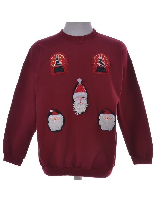 Burgundy Appliqué Christmas Sweatshirt Hoodie with Longline Fit Extended Stylish