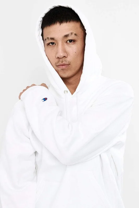 CHAMPION REVERSE WEAVE SMALL C HOODIE - WHITE Hoodie with Double Zipper Versatile Adjustable