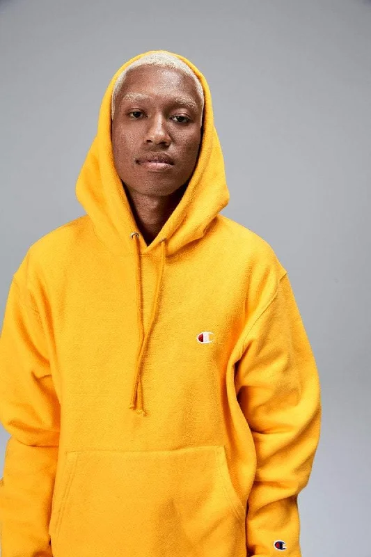 CHAMPION REVERSE WEAVE UNISEX HOODIE - GOLD Hoodie with Hem Patch Decorative Personalized