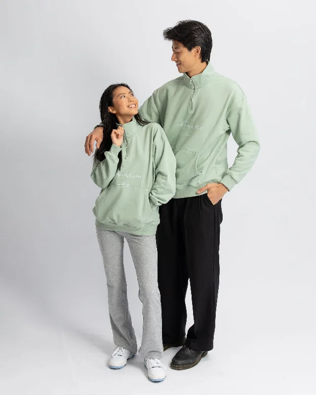 Do Nothing Collective 1/4 Zip Sweatshirt - Matcha Hoodie with Print Artistic Unique
