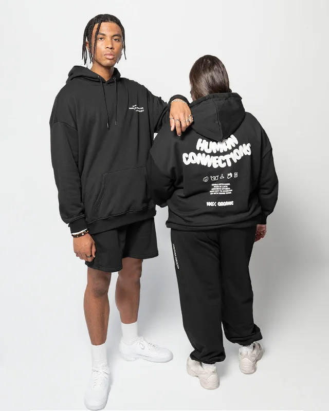 Human Connection Hoodie - Black Hoodie with Hem Drawcord Adjustable Customizable