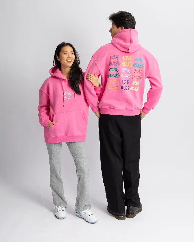 Love Rules Hoodie - Sugar Pink Cotton Hoodie Fleece Lining Warmth