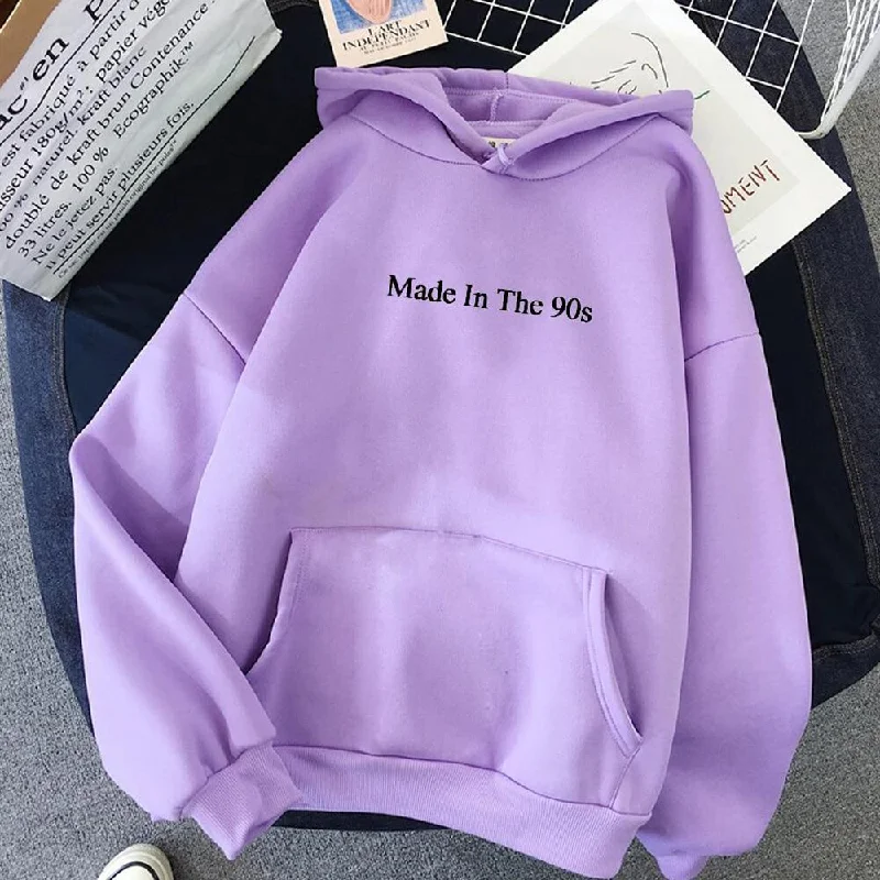 Made In The 90s Letter Print Cool Oversized Women Hoodies Sweatshirt Hoodie with Monochrome Minimalist Simple