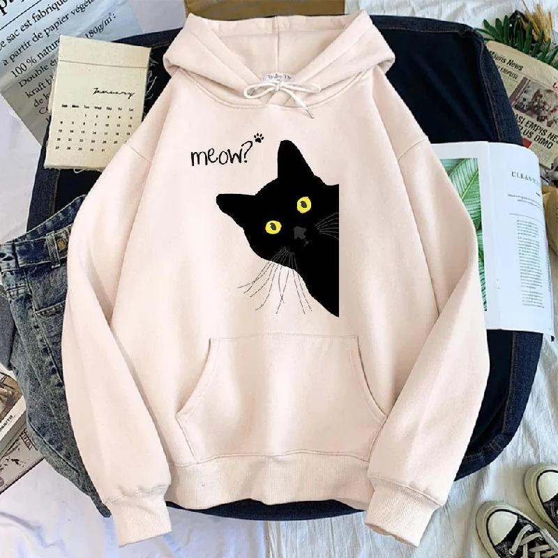 Meow Meow Sweatshirt Hoodie with Contrast Stitching Detailed Premium