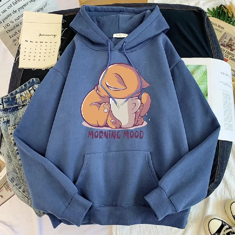Morning Mood Sweatshirt Hoodie with Distressed Vintage Worn
