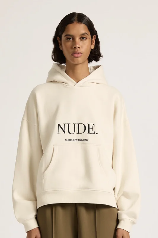 NUDE LUCY NUDE. HOODIE - BONE Hoodie with Cuffed Sleeves Snug Secure