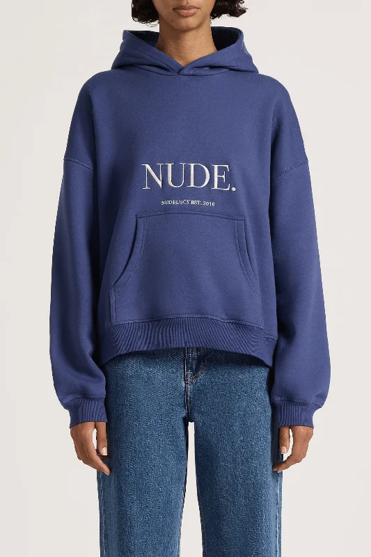 NUDE LUCY NUDE. HOODIE - INDIGO Hoodie with Ribbed Neckline Snug Warm