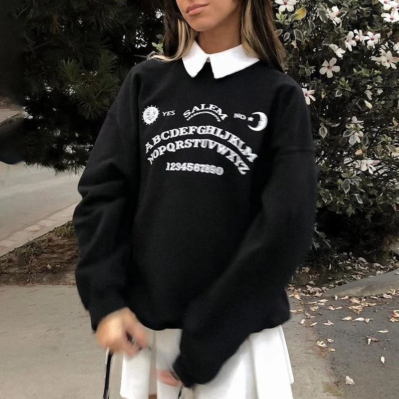 Oversized Hoodies Streetwear Chic Letter Print Long Sleeve Hoodies Hoodie with Bell Sleeves Flared Feminine