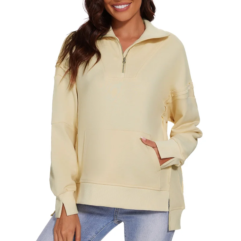 Womens Oversized Sweatshirt Quarter Zip Pullover Women Long Sleeve Sweatshirt Fall Outfits Pullovers Top with Pocket Hoodie with Fur Luxurious Winter