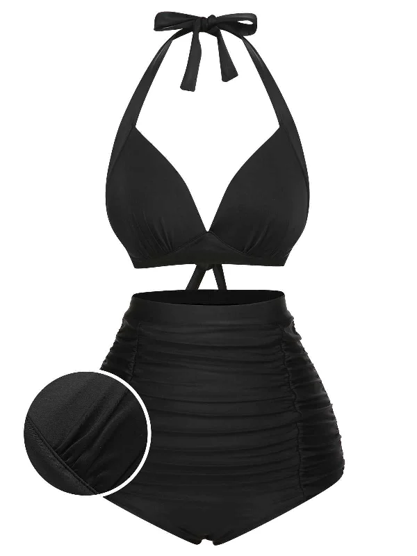 1950s Halter Plaids Lace-Up Swimsuit Sporty Swimsuit Style