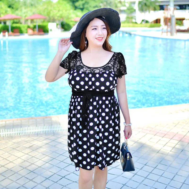 3XL-7XL Womens Plus Size One Piece Swimming Suit Swimdress Lace-Detail Bikini Set